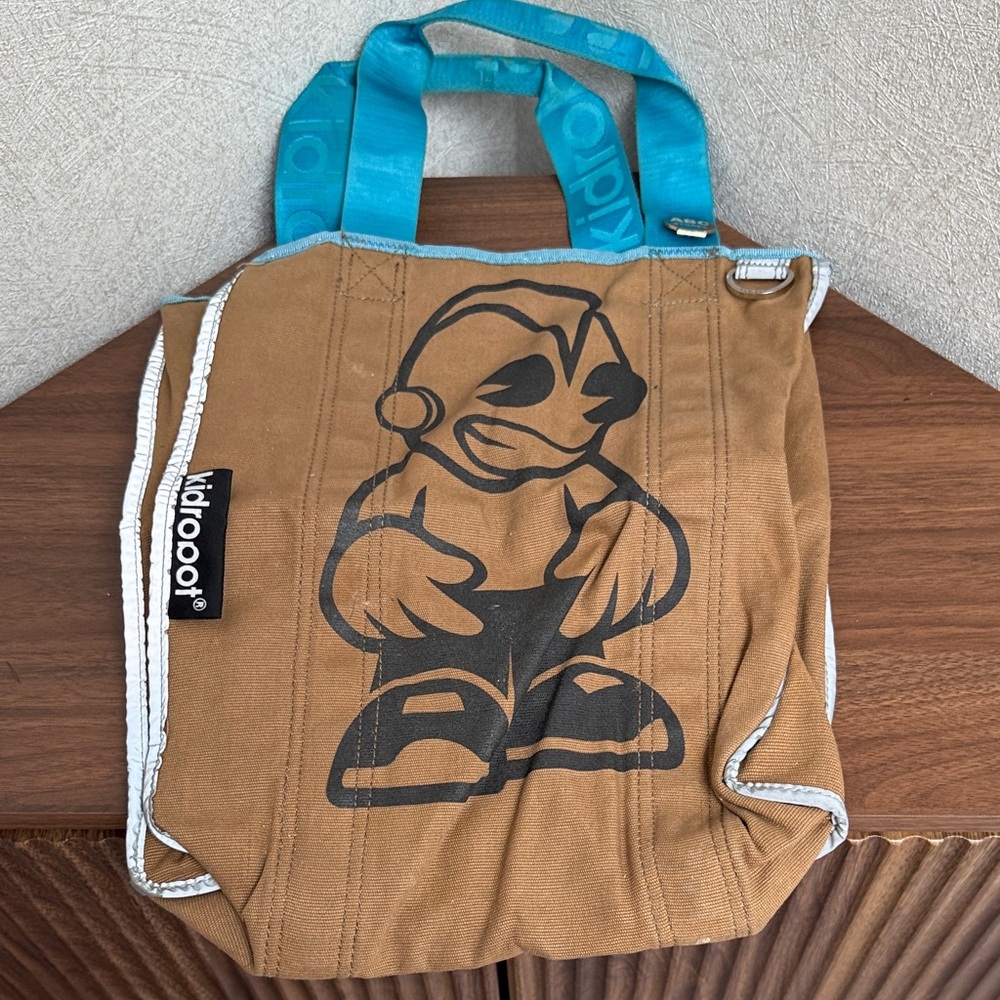 Kidrobot Brown Tote Bag with Blue Handles